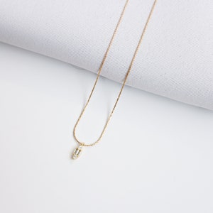 MARQUISE Dainty 14K Gold Filled Baguette Necklace Tiny charm Minimalist gold chain Gold fill necklace Gold Snake Chain image 6
