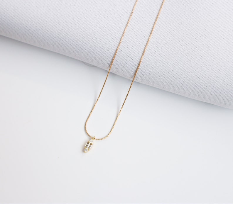 MARQUISE Dainty 14K Gold Filled Baguette Necklace Tiny charm Minimalist gold chain Gold fill necklace Gold Snake Chain image 6