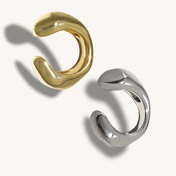INESS - Earcuff Conch en plata de ley 925 ∙ Brazalete de oro de una sola banda con forma orgánica ∙ Pendiente escultural ∙ Anillo de cartílago en forma de U de moda