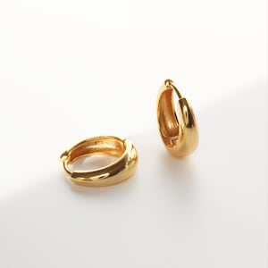 18 karat Gold Vermeil Hoops Earrings New version Huggies Gold Hoop 18mm Outside Mother's Day Jewelry Hypoallergenic WATERPROOF image 3