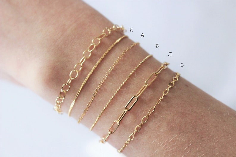 14k Gold Fill Bracelet Gold Stacking Chains Bracelets Quality Jewelry Waterproof Minimalist Bridesmaid Wedding Gift Personalized image 1