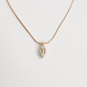 MARQUISE Dainty 14K Gold Filled Baguette Necklace Tiny charm Minimalist gold chain Gold fill necklace Gold Snake Chain image 5
