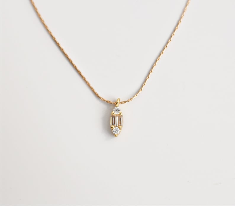 MARQUISE Dainty 14K Gold Filled Baguette Necklace Tiny charm Minimalist gold chain Gold fill necklace Gold Snake Chain image 5