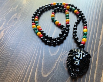 Rasta Lion Beaded Necklace