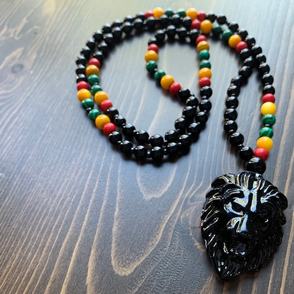 Rasta Lion Beaded Necklace