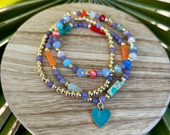 Beaded Bracelet Set | Teal Heart Mix