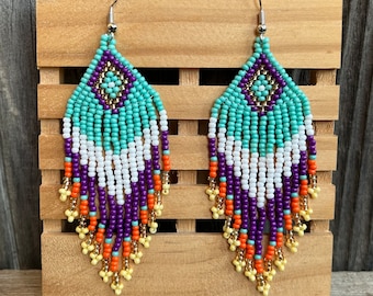 Beaded Tassle Earrings | Teal Mix