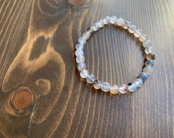 White Stripe Agate Beaded Bracelet