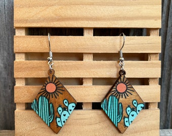 Wooden Cactus Earrings