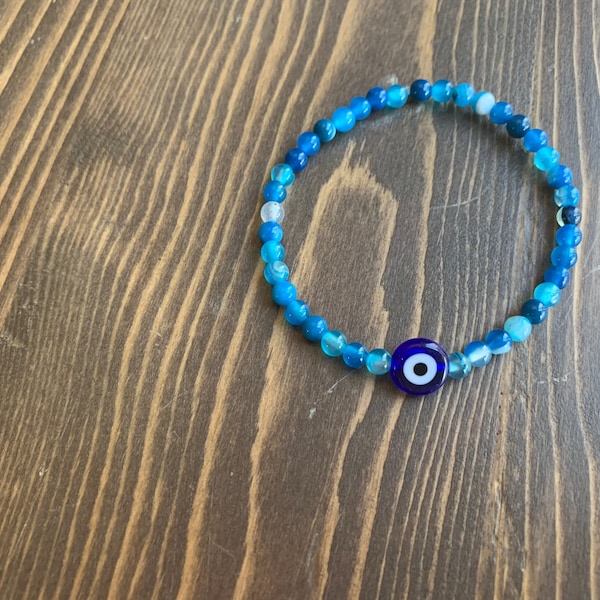 Blue Agate All Seeing Eye Beaded Bracelet