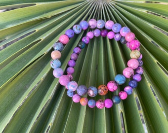 Pink | Dyed Howlite | Beaded Bracelet Set