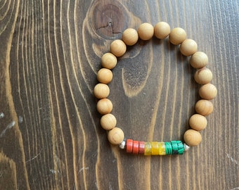 Thuja Wood | Rasta Stone | Beaded Bracelet