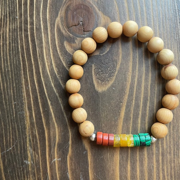 Thuja Wood | Rasta Stone | Beaded Bracelet