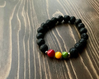 Lava Rock/Rasta Agate Beaded Bracelet