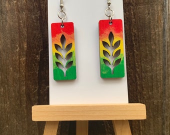 Wooden Rasta Leaf Earrings