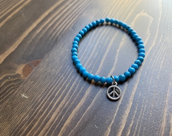 Turquoise Peace Sign Beaded Bracelet