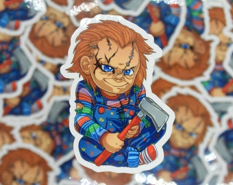 Chucky Sticker | Evil doll sticker, cult classic horror, gift for slasher fans, horror movie decal, scary toy art, creepy stickers
