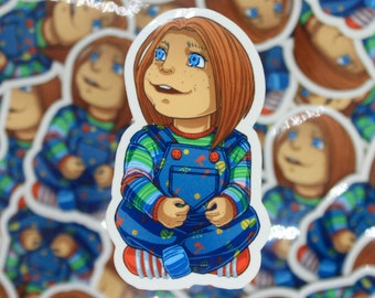 Good Guy Doll Sticker | cult classic horror decal, creepy sticker, scary doll sticker, scary movie gifts, gifts for horror lovers