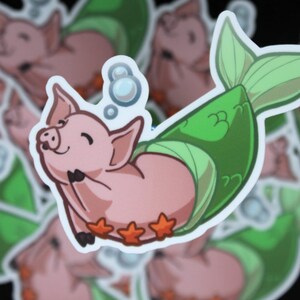 MerPig ステッカー | かわいいマーメイド デカール、風変わりなステッカー、かわいい子豚ステッカー、マーメイド アート、スイマー ギフト、動物マーメイド ステッカー