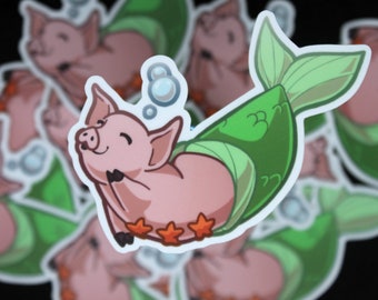MerPig Sticker | Cute Mermaid Decal, Quirky Sticker, Cute Piglet Sticker, Mermay Art, Swimmer Gifts, Animal Mermaid Stickers