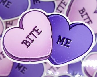 Bite Me, Candy Hearts Vinyl Sticker - Cute Valentines Decal