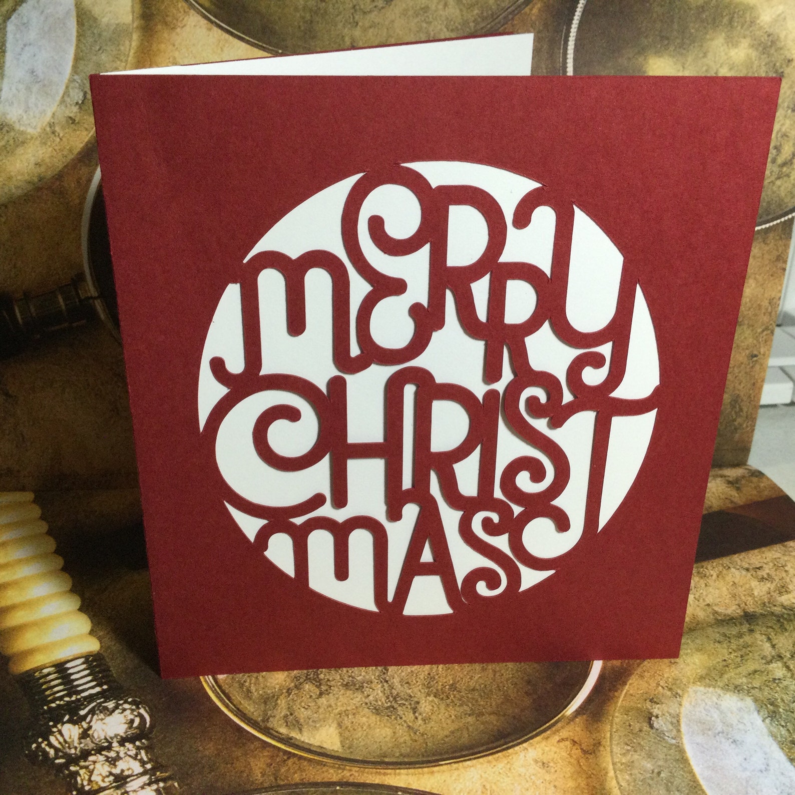 MERRY CHRISTMAS Die Cut Circle Pattern. Made in Maroon and Etsy