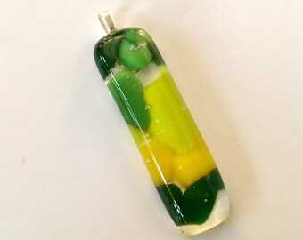 Green Bubbles Fused Glass Pendant
