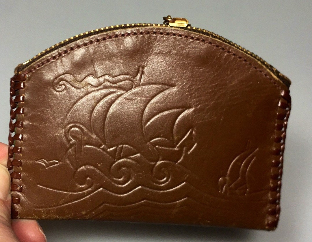 1970s Brown Leather Zip Top Coin Purse Etsy