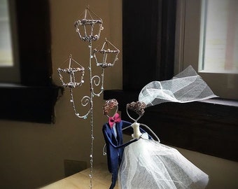 Dancing in the street, custom wedding cake topper, wire figurine wedding cake top, unique cake topper, couple cake topper