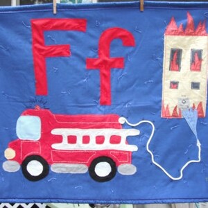 Fire Engine Baby Quilt - Appliqued Fireman Bedding (37.3x30.5)