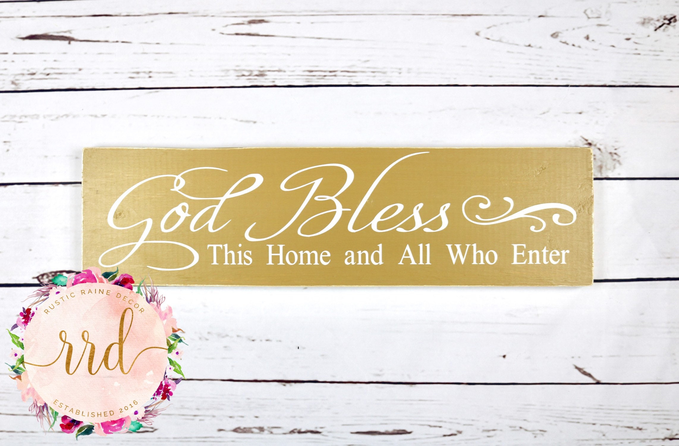 You Choose Colors! Hand painted Wood Sign God Bless This Home & All Who Enter 