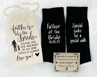 Calcetines especiales para un paseo especial, etiqueta de calcetín GRATIS y bolsa de regalo de organza, regalo del padre de la novia, calcetines de boda, regalo del padre de las novias