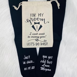 Groom socks from Bride: Cold feet socks, Wedding, Just in case you get cold feet, Free gift bag, Free sock wrap, Handmade, Custom