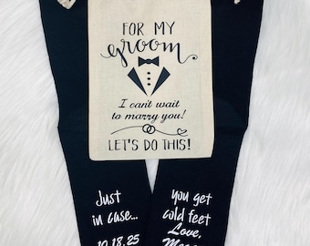 Groom socks from Bride: Cold feet socks, Wedding, Just in case you get cold feet, Free gift bag, Free sock wrap, Handmade, Custom