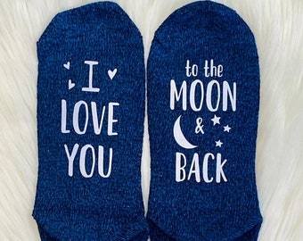 SALE, Mother's Day gift, I love you to the moon and back, Mom stocking, Grandma, Nana, Mom socks