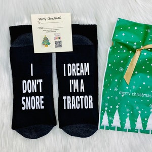 Farmer gifts, Tractor gift socks, I Dont Snore I dream Im a Tractor, OR Motorcycle Funny, Novelty, Gag gift, Valentines Gifts image 1