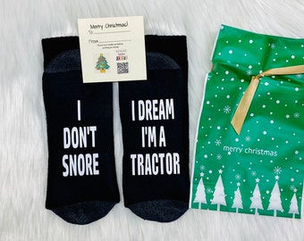 Farmer gifts, Tractor gift socks, I Dont Snore I dream Im a Tractor, OR Motorcycle Funny, Novelty, Gag gift, Valentines Gifts