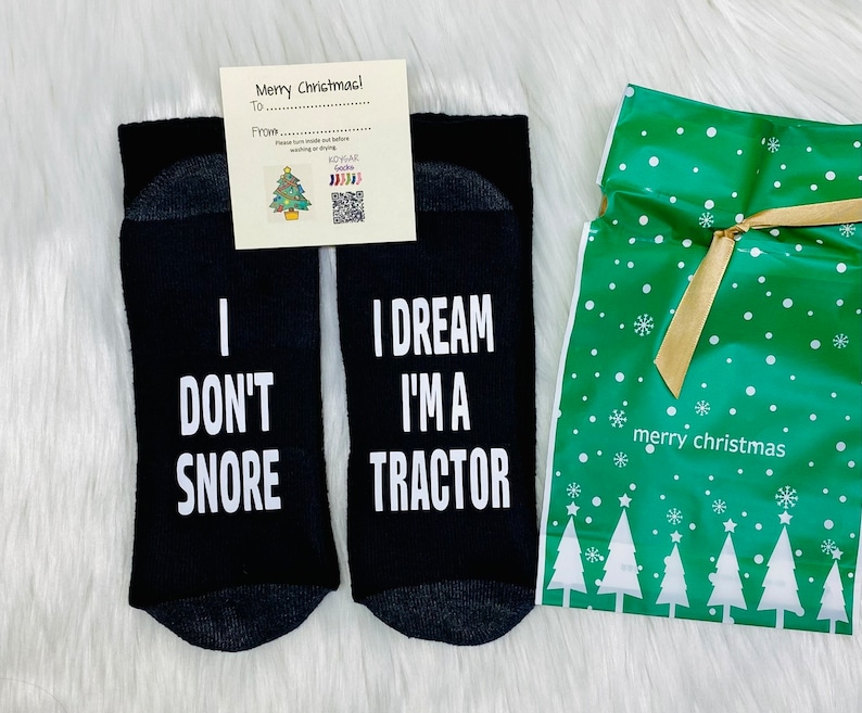 Farmer gifts, Tractor gift socks, I Dont Snore I dream Im a Tractor, OR Motorcycle Funny, Novelty, Gag gift, Valentines Gifts image 1