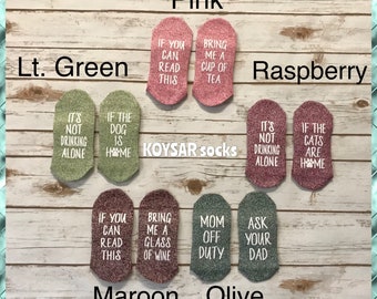 Wine Socks, If you can read this socks, Mom off duty, Tea, Coffee, Book, Dog Mom, Gift Mom, If you can read this, Women Socks / 8 sayings