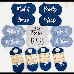 Bridesmaids Gifts: Wedding Party, Sock wraps, Maid of Honor, Bridal Party Socks, Custom Bride name & date, Personalized, Cozy, Nashville