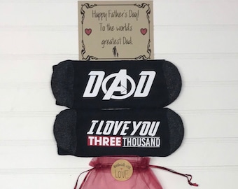 Gift, I love you 3000, three thousand, 3000, Avengers, Endgame, Iron Man, Ironman, Daddy, Dad socks, Father 3000 gift, Husband