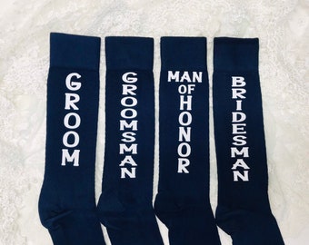 Zes paar bruiloftssokken voor bruidegom, sokken voor getuige en bruidsjonkers, man van eer, sokken voor bruidegom, sokken voor bruidegom, sokken voor bruid, bedrukte bruiloftssokken