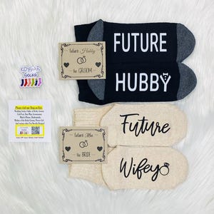 Engagement Gift for Couple: Future Hubby, Wifey, Bride, Groom, Wedding Socks, Engaged announcement, Personalized, Free Gift Bags, Handmade