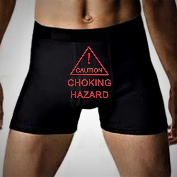 Valentine Gift for Him, Groom Boxers, Mens Sexy Underwear, Caution Choking Hazard, Husband, Boyfriend, Groom, Anniversary, Naughty