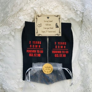 2nd Anniversary gift, FREE Anniversary Groom or Bride Socks Wrapper, Cotton for him, Cotton for her, Dress socks image 7