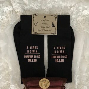 2nd Anniversary gift, FREE Anniversary Groom or Bride Socks Wrapper, Cotton for him, Cotton for her, Dress socks image 4