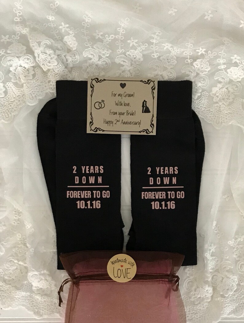 2nd Anniversary gift, FREE Anniversary Groom or Bride Socks Wrapper, Cotton for him, Cotton for her, Dress socks image 4