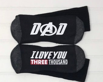 I love you 3000 Dad, Father's Day Gift,  Gift for Dad, My Hero Dad Socks, Personalized Superhero Present, Daughter to Dad