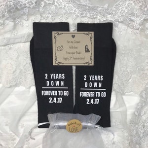 2nd Anniversary gift, FREE Anniversary Groom or Bride Socks Wrapper, Cotton for him, Cotton for her, Dress socks image 2