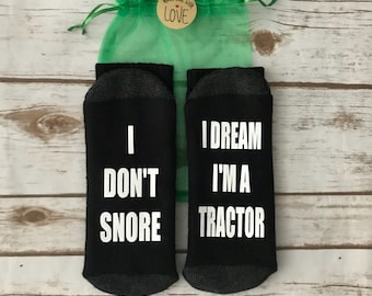 Farmer gifts, Tractor gift socks, Christmas Farmer gift I Dont Snore I dream Im a Tractor socks, Funny for him, Novelty, Stocking Stuffer